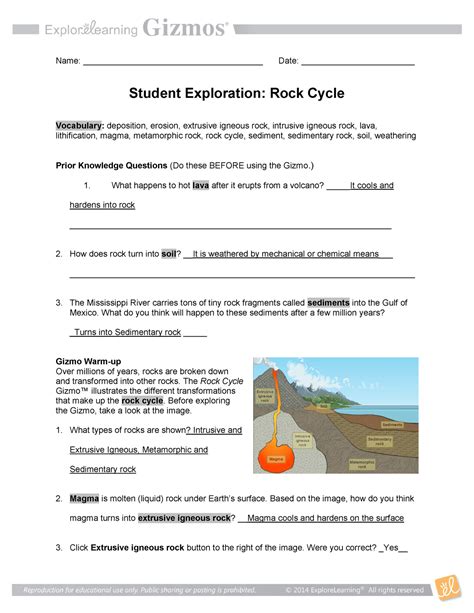 rock cycle gizmo worksheet answers